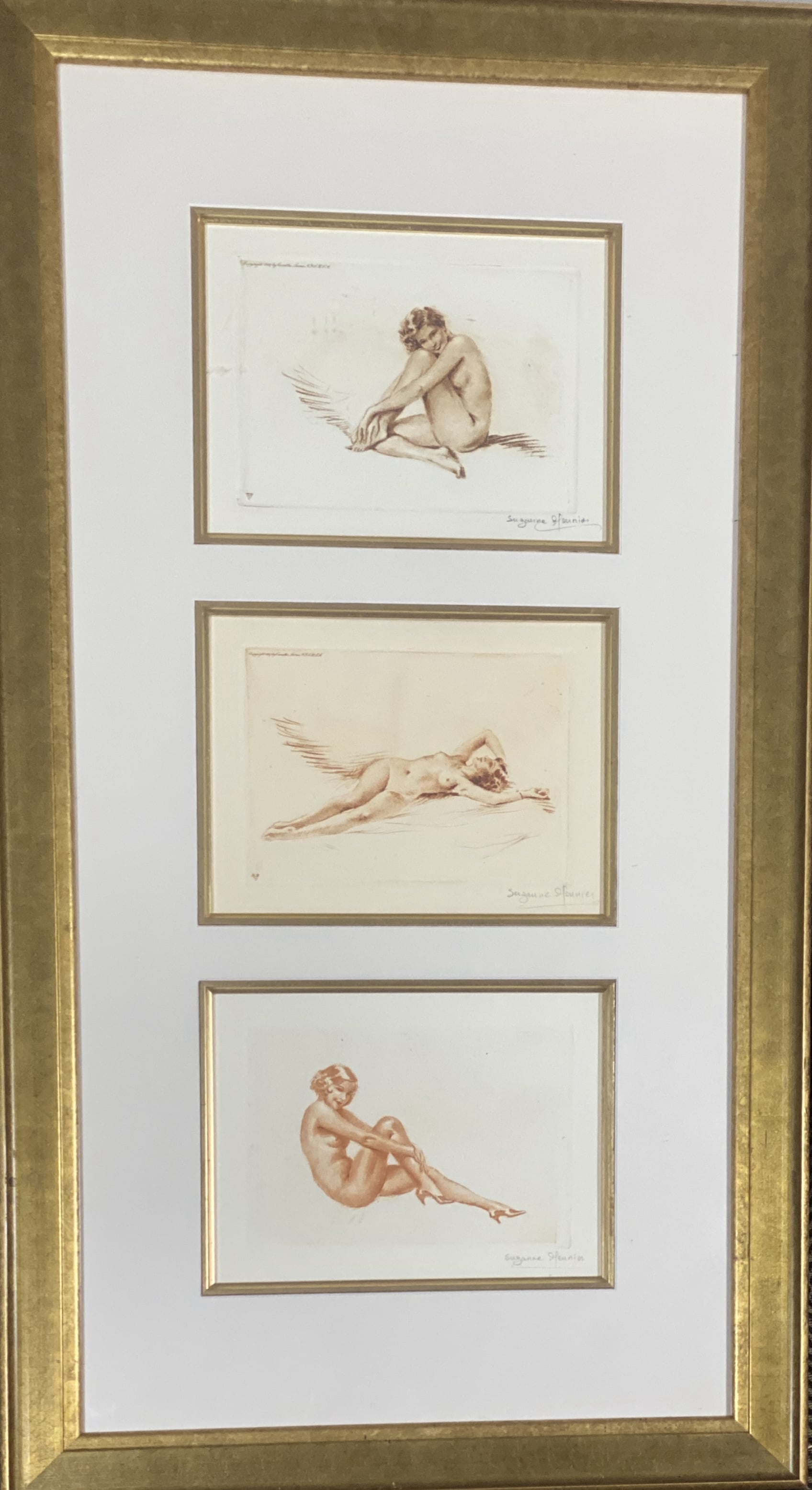Suzanne Meunier — Three Vintage Nude Etchings, 1937